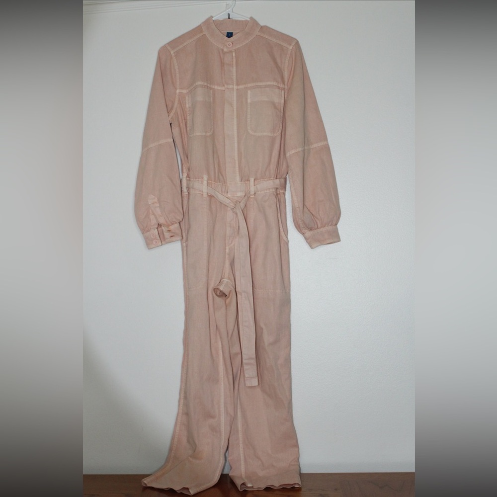 Old Navy Soft Pink Collarless Tie-Belt Utility Jumpsuit Sz M